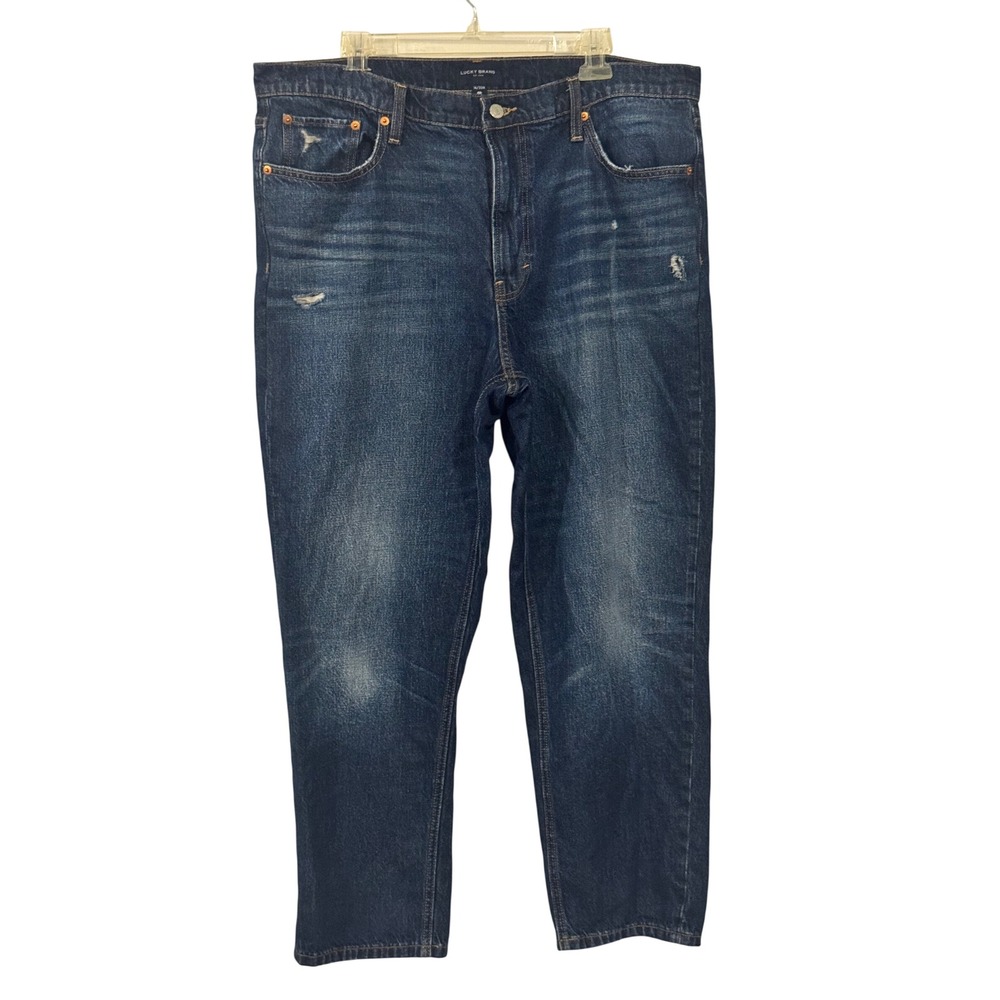 Lucky Brand Boy Mid Rise Relaxed Straight Distressed Dark Wash Jeans 16/33R